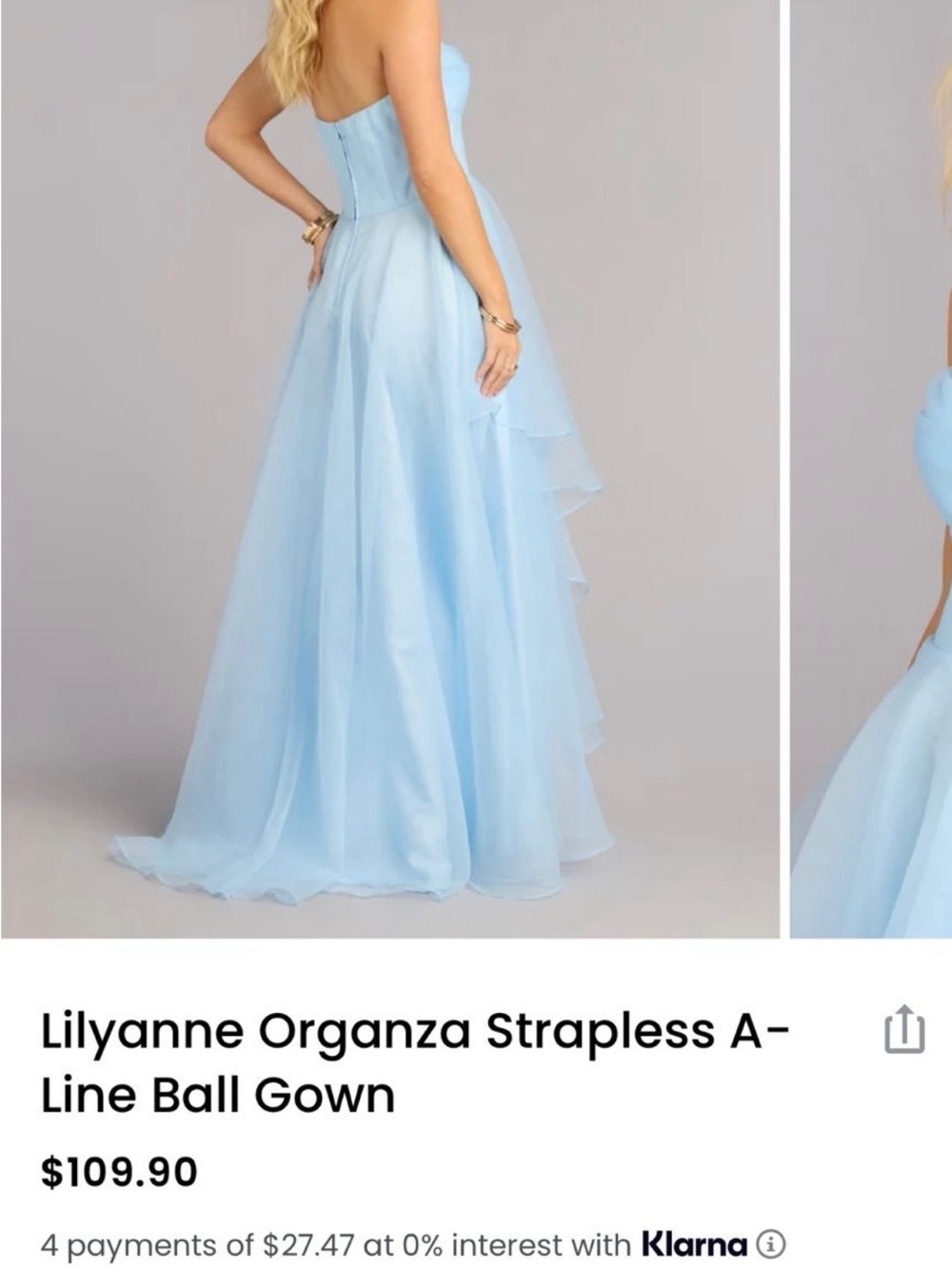 Lilyanne Strapless A-Line Organza Ball Gown in Light Blue